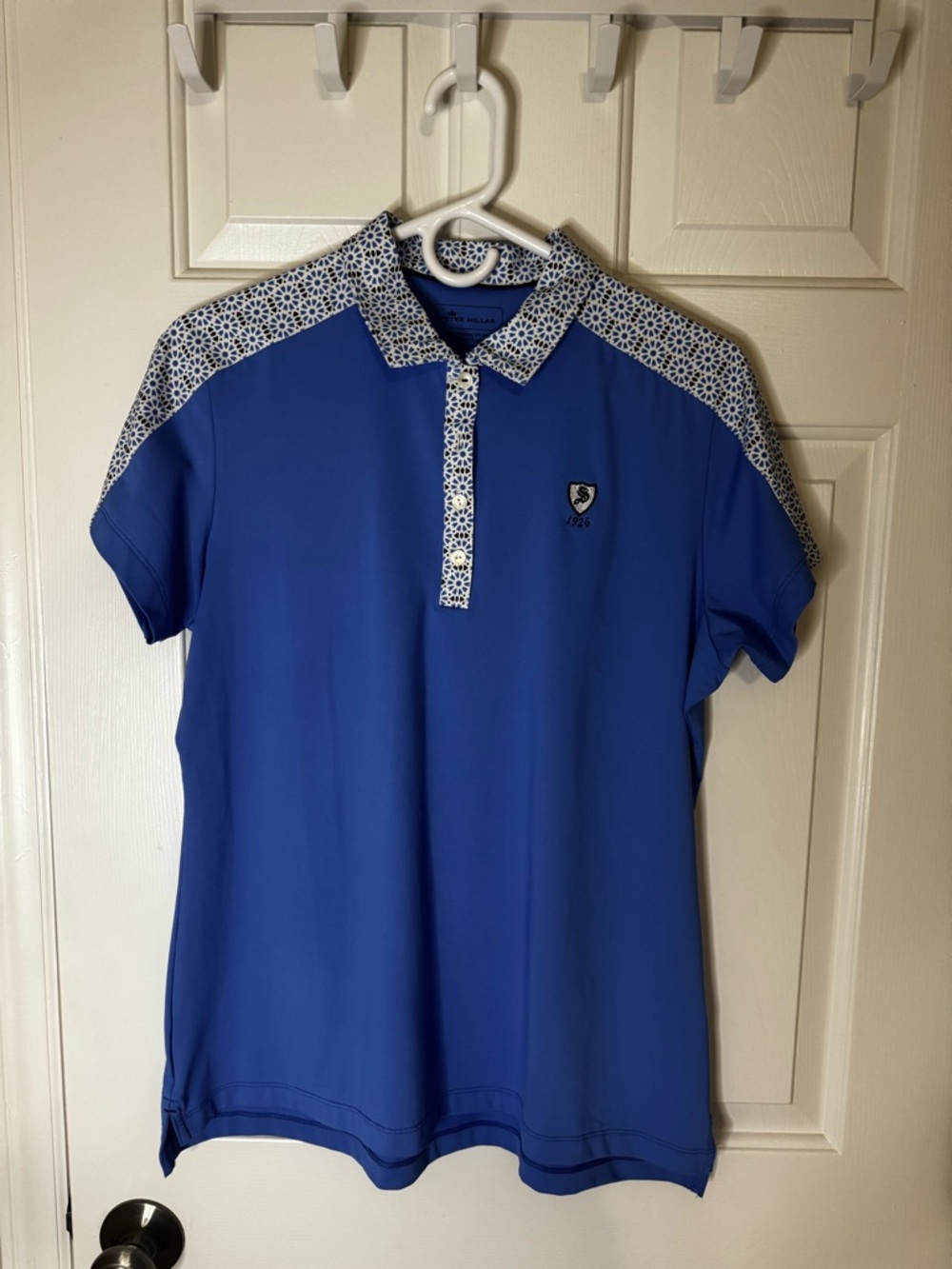 Peter Millar Light Blue Polo with Blue Pattern Trim
